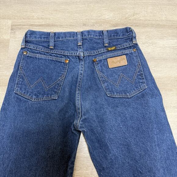 VTG Wrangler Straight Leg Brown Patch Western Blue Denim Jeans Size 30x36 - Picture 1 of 4